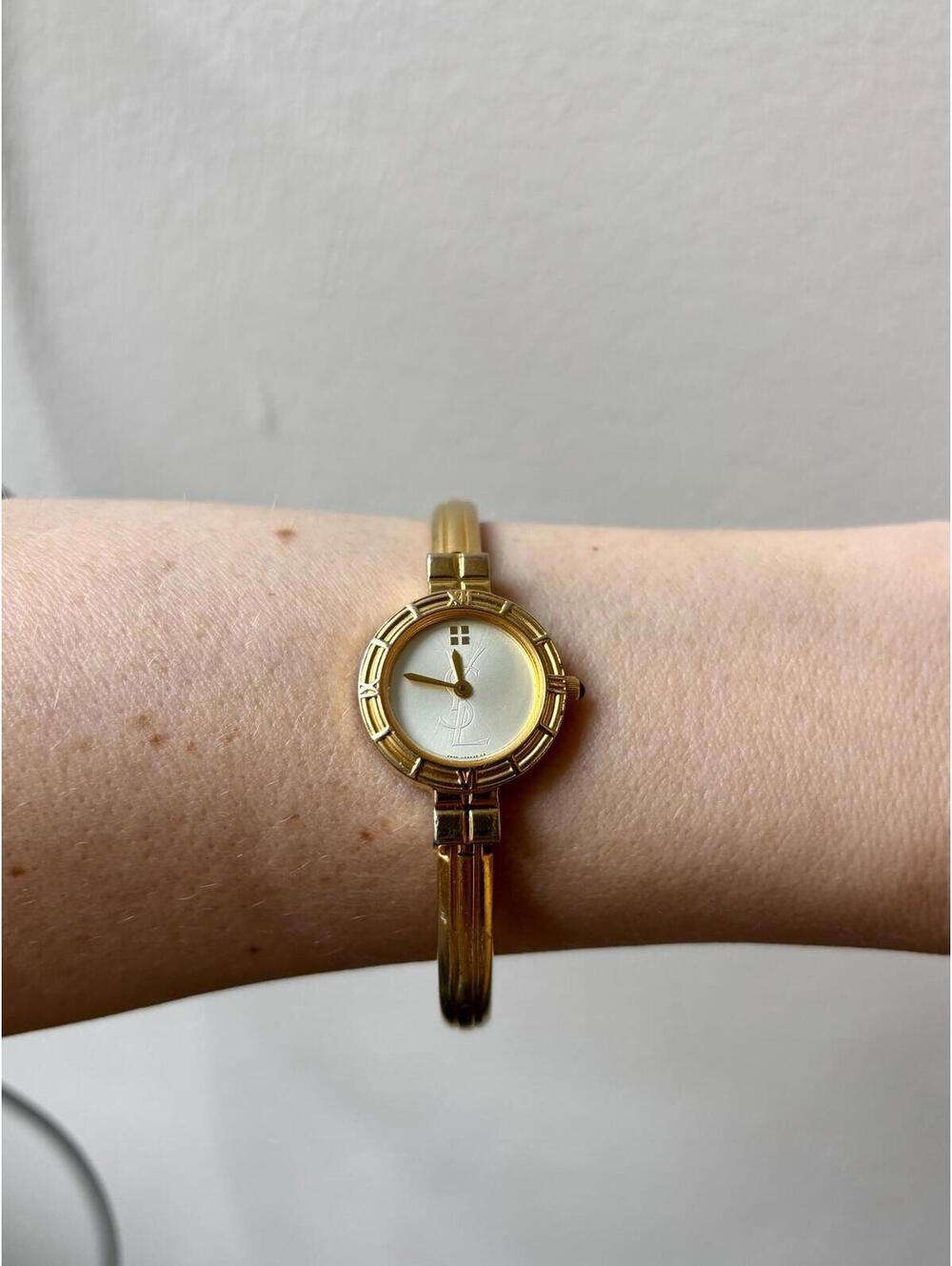 Vintage 1990s Rare Yves Saint Laurent Gold Tone Bangle Watch